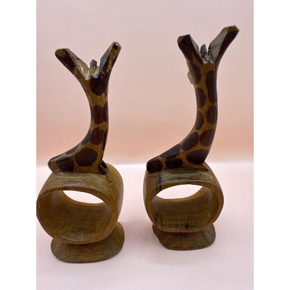 Wooden Giraffe Napkin Rings Set of 2, Carved Animal‎ Home Decor - Picture 4 of 10